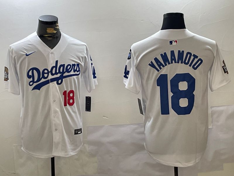 Men Los Angeles Dodgers 18 Yamamoto White Game 2024 Nike MLB Jersey style 11203